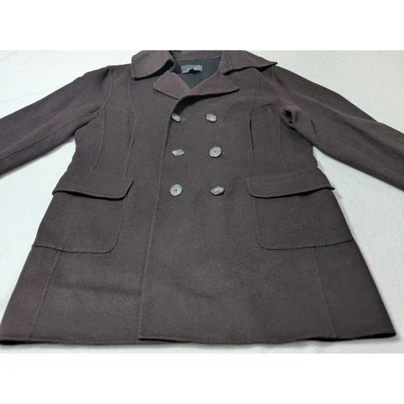 Faconnable Men's 12 Peacoat Jacket Double Breasted Brown Wool Blend Large - Picture 1 of 11